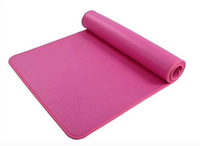 Female universal sports yoga mat in black, 10mm thick NBR foam, 183x61cm, with tied rope net bag