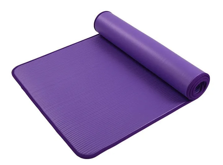 Female universal sports yoga mat in black, 10mm thick NBR foam, 183x61cm, with tied rope net bag