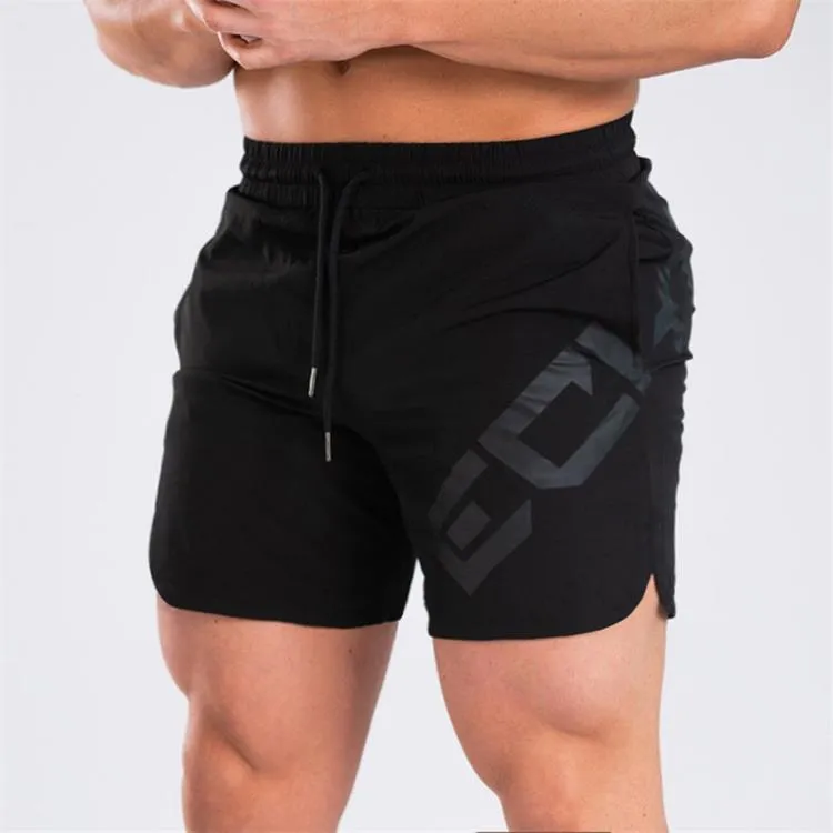 Men's black knee-length nylon training shorts with elastic waistband for summer sports
