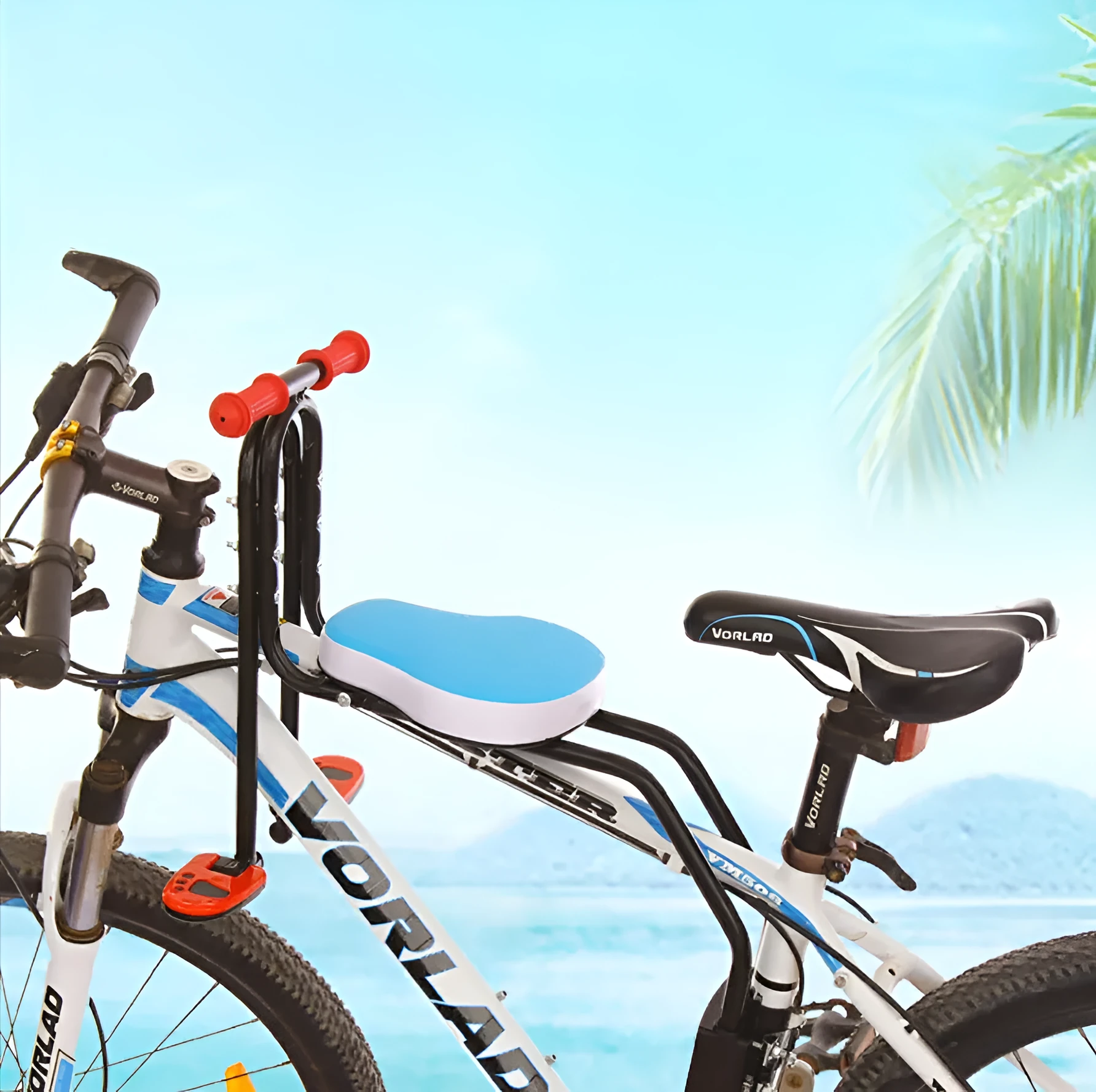 Child seat for bicycle and car with steel pipe frame in black colour