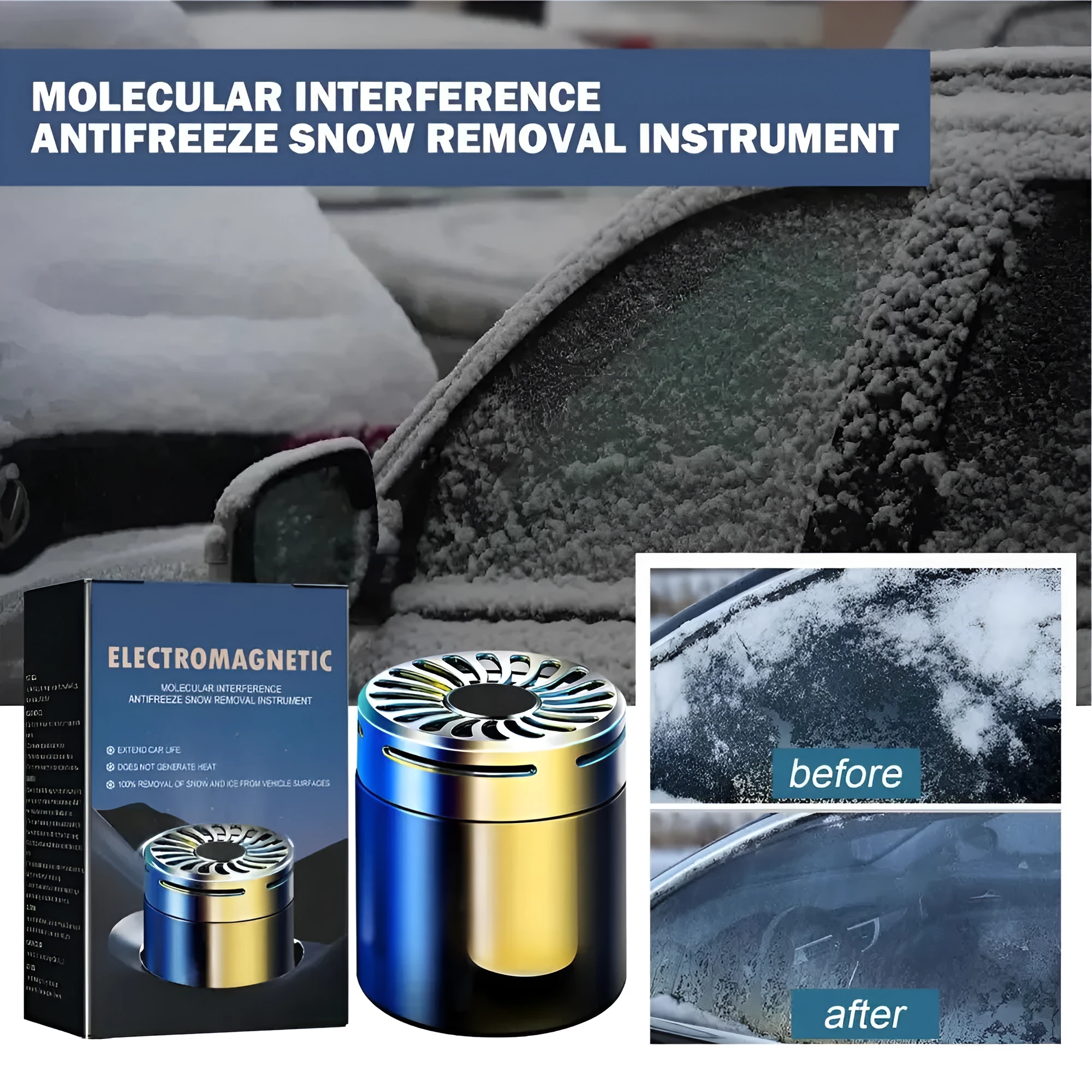 Car microwave molecular deicing instrument with aromatherapy, snow removal tool, light-powered