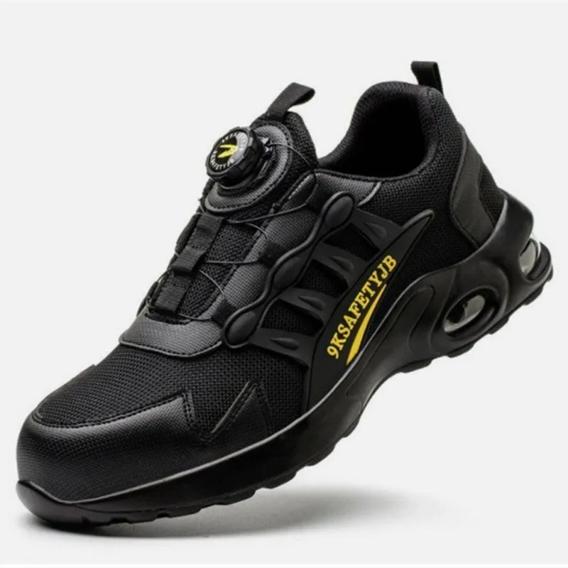 Breathable anti-smash anti-puncture safety shoes for men suede low top steel toe front lace up 818Black