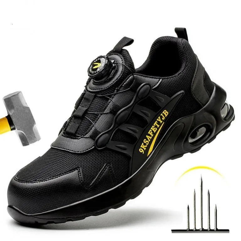 Breathable anti-smash anti-puncture safety shoes for men suede low top steel toe front lace up 818Black