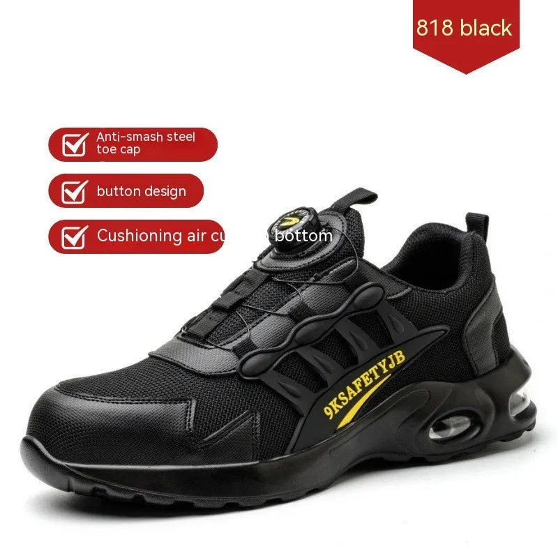 Breathable anti-smash anti-puncture safety shoes for men suede low top steel toe front lace up 818Black
