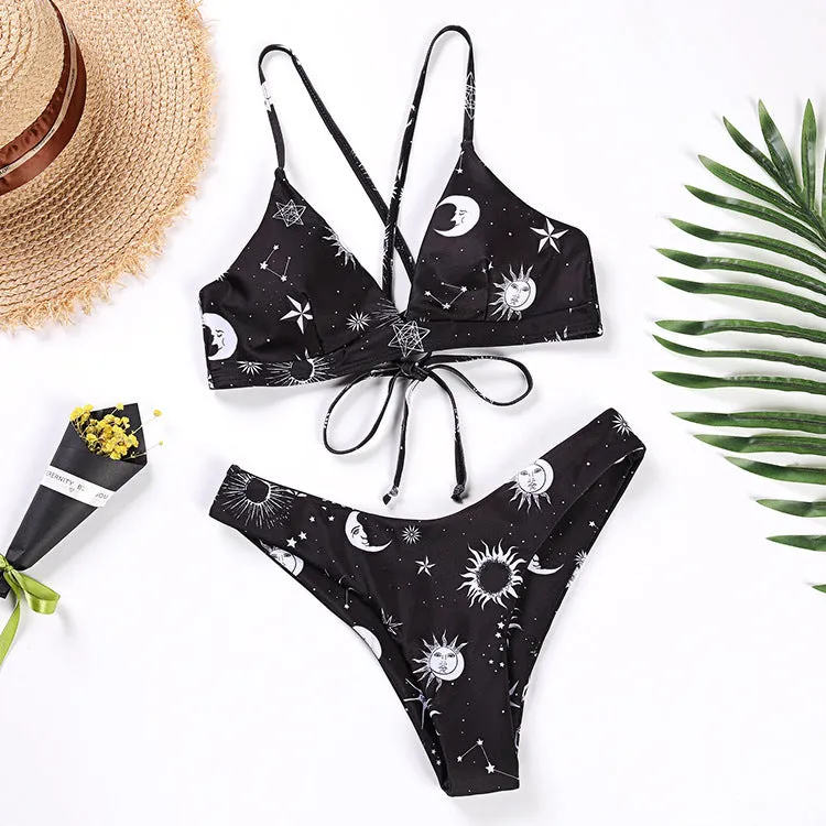 Yellow small chest push up women's swimwear two piece set with sleeveless top and polyester lining