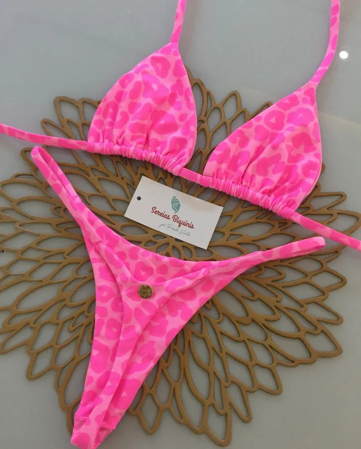 Split bikini set in high-waist Brazilian style, nylon and polyester, available in multiple colours and sizes S M L