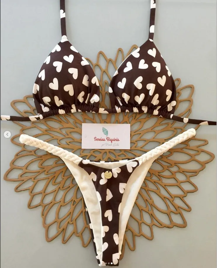 Split bikini set in high-waist Brazilian style, nylon and polyester, available in multiple colours and sizes S M L