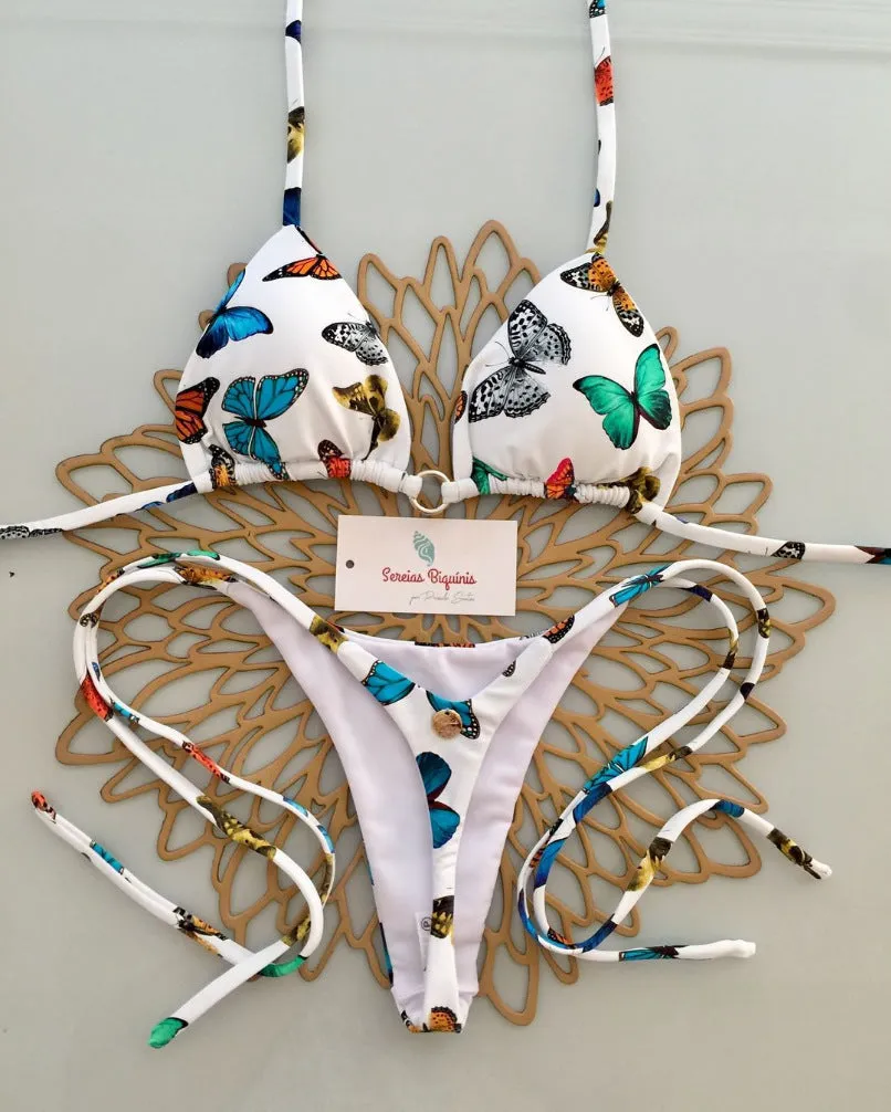 Split bikini set in high-waist Brazilian style, nylon and polyester, available in multiple colours and sizes S M L