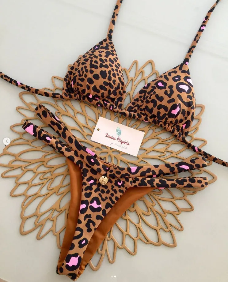 Split bikini set in high-waist Brazilian style, nylon and polyester, available in multiple colours and sizes S M L