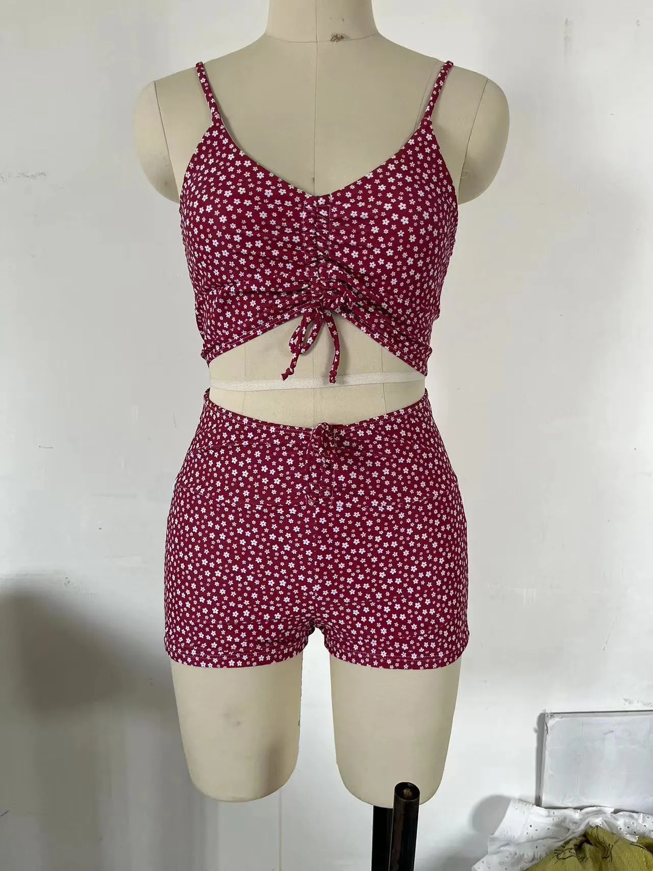 Women's printed conservative boxer pleating split swimsuit in XINGX colour, polyester fabric, sizes S M L