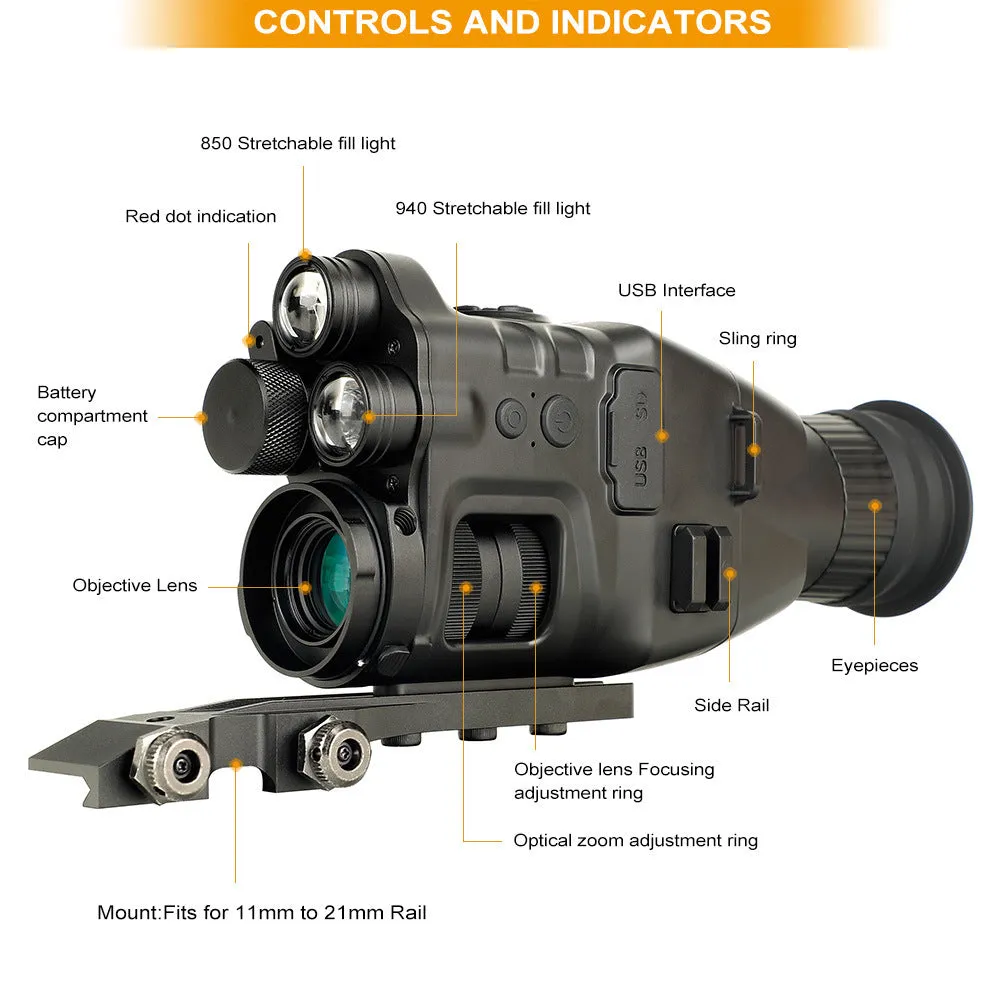CY789 HD night vision instrument aiming set 3.7V compact 106x97x47mm for low-light photography and shooting