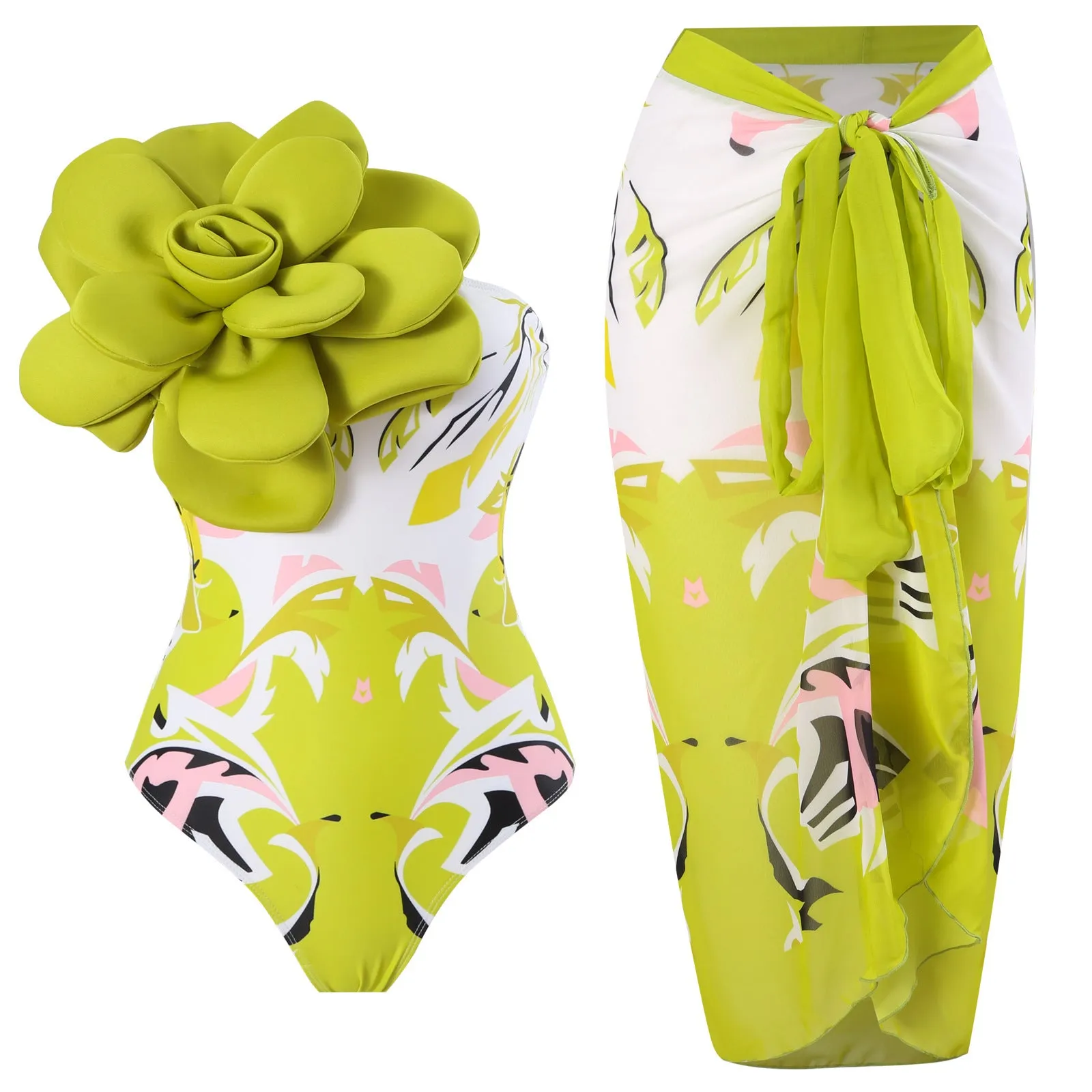 Women's blue fairy style one-piece jumpsuit swimsuit with matching skirt.