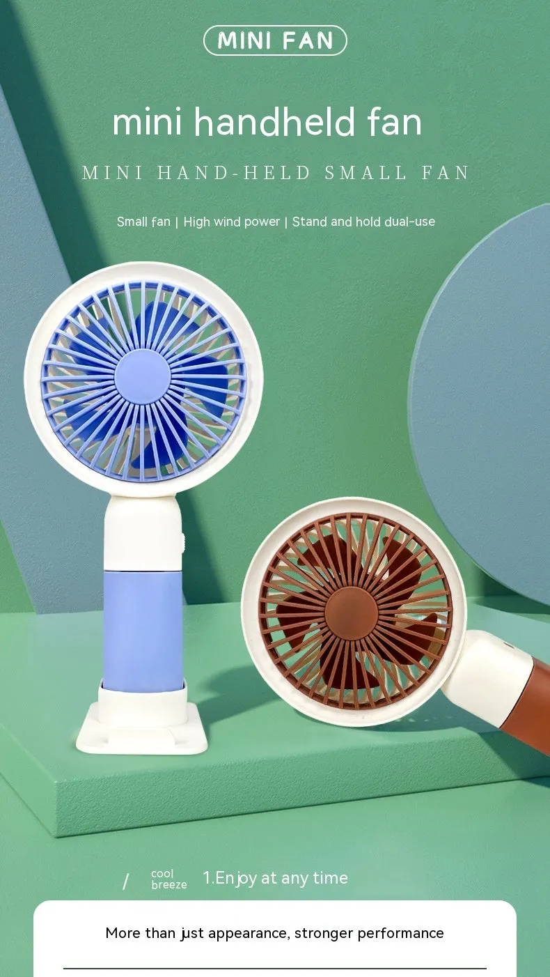 Mini handheld fan with phone holder, plastic blades, USB rechargeable, 16x8x6cm size, pink colour option
