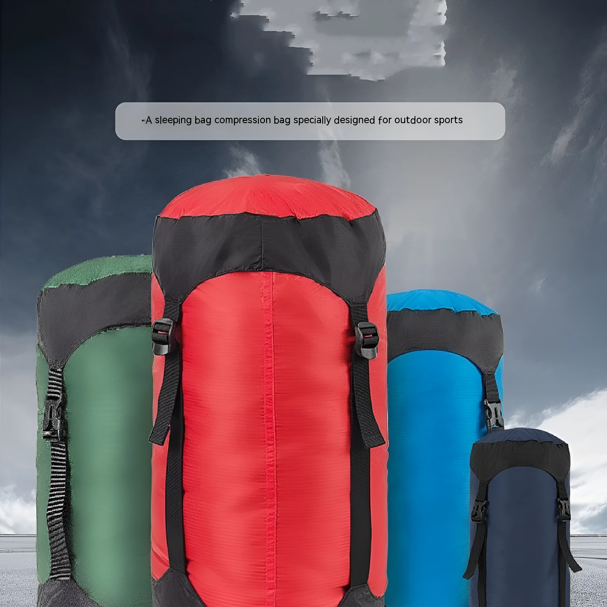 Down compression outdoor storage bag in 40D Silnylon ripstop, orange colour, with compression straps