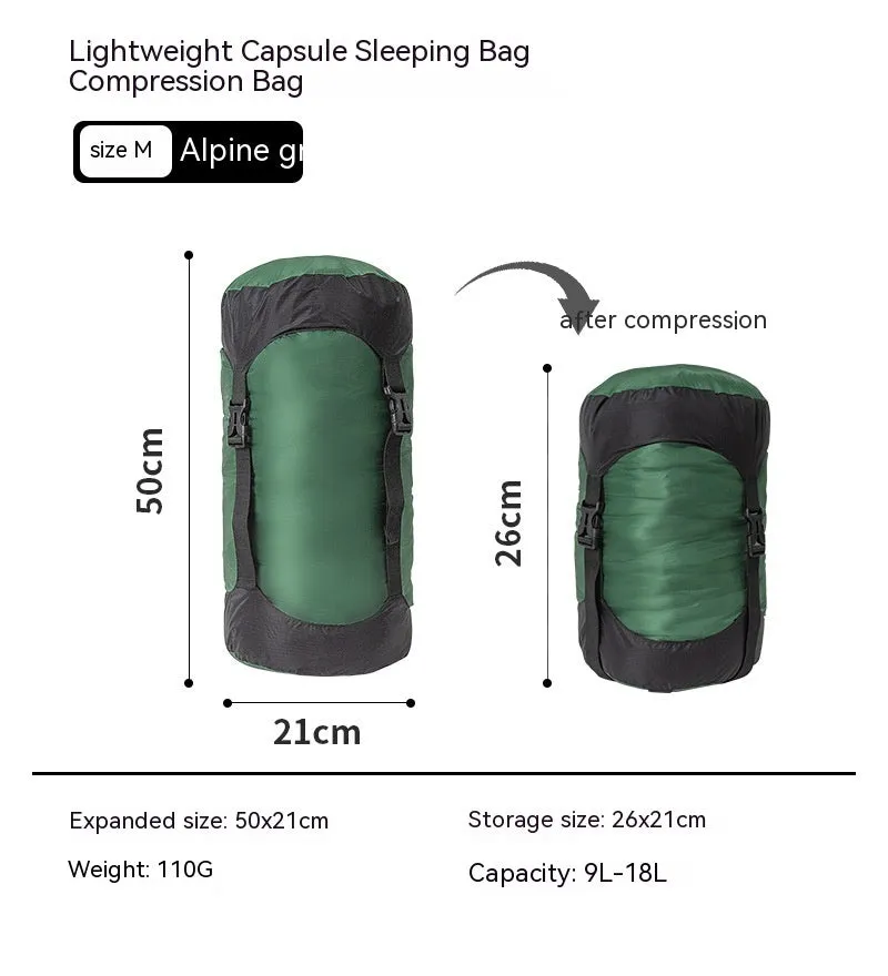 Down compression outdoor storage bag in 40D Silnylon ripstop, orange colour, with compression straps