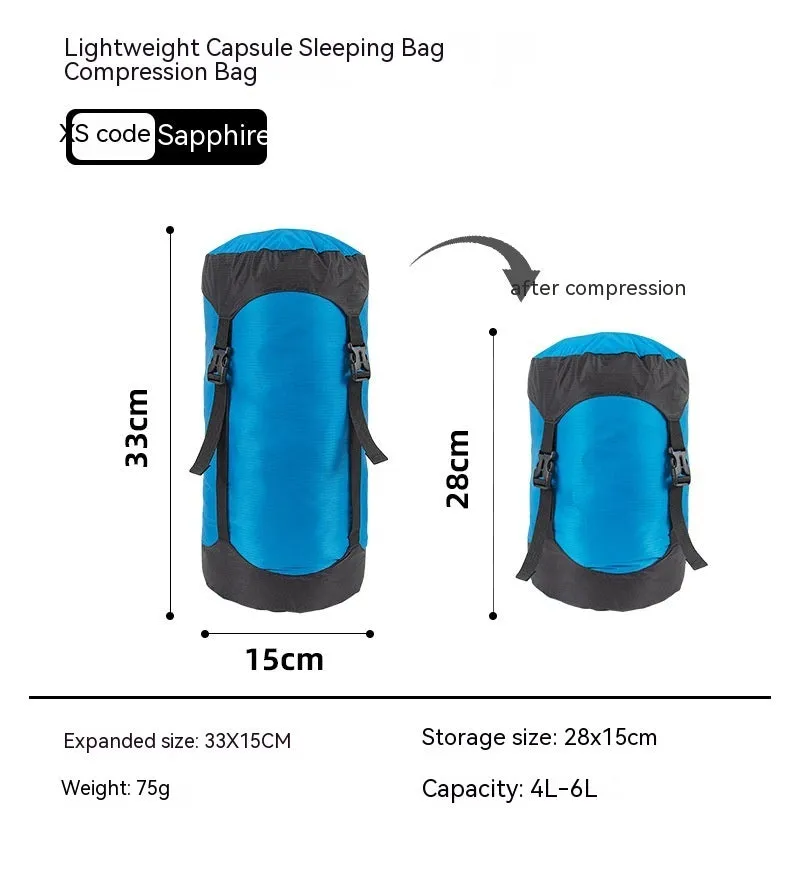 Down compression outdoor storage bag in 40D Silnylon ripstop, orange colour, with compression straps