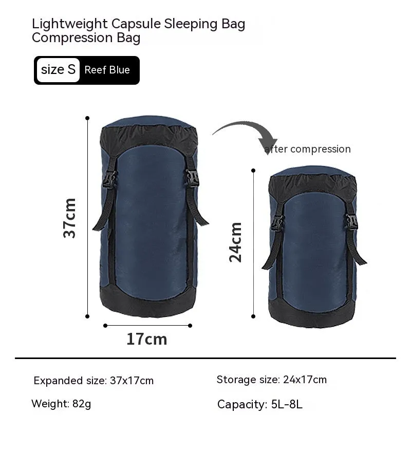 Down compression outdoor storage bag in 40D Silnylon ripstop, orange colour, with compression straps