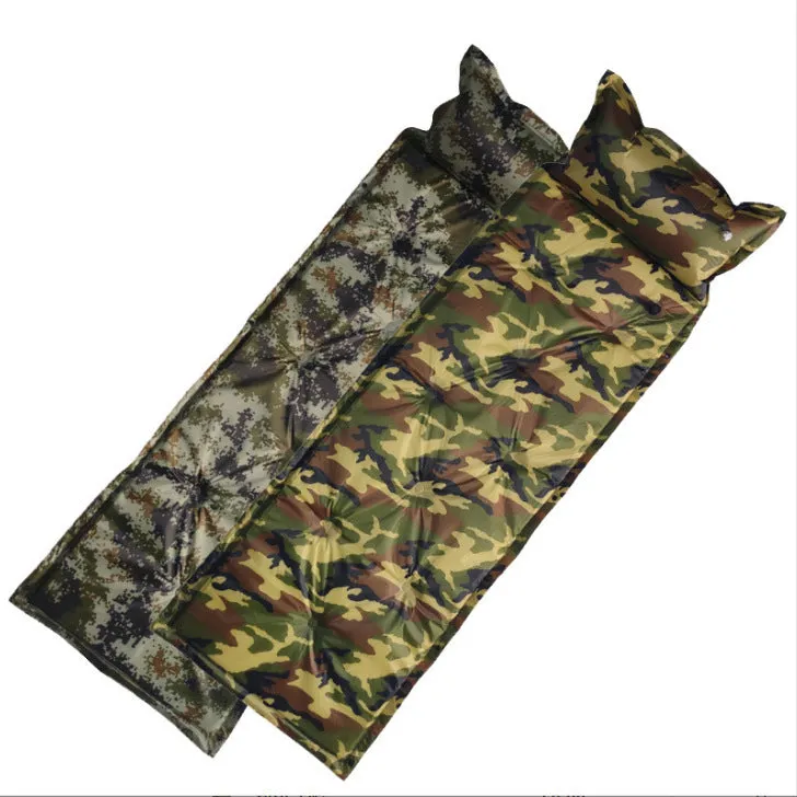 Camo auto inflatable cushion with pillow for camping in digital camo pattern