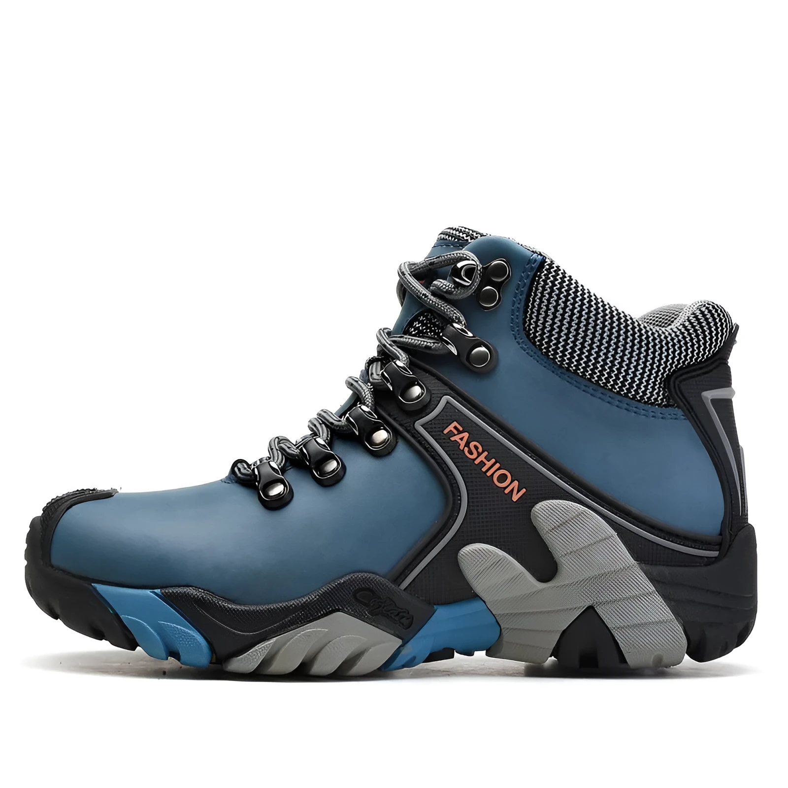 Men's high-top non-slip outdoor hiking shoes in black with two-layer cowhide upper