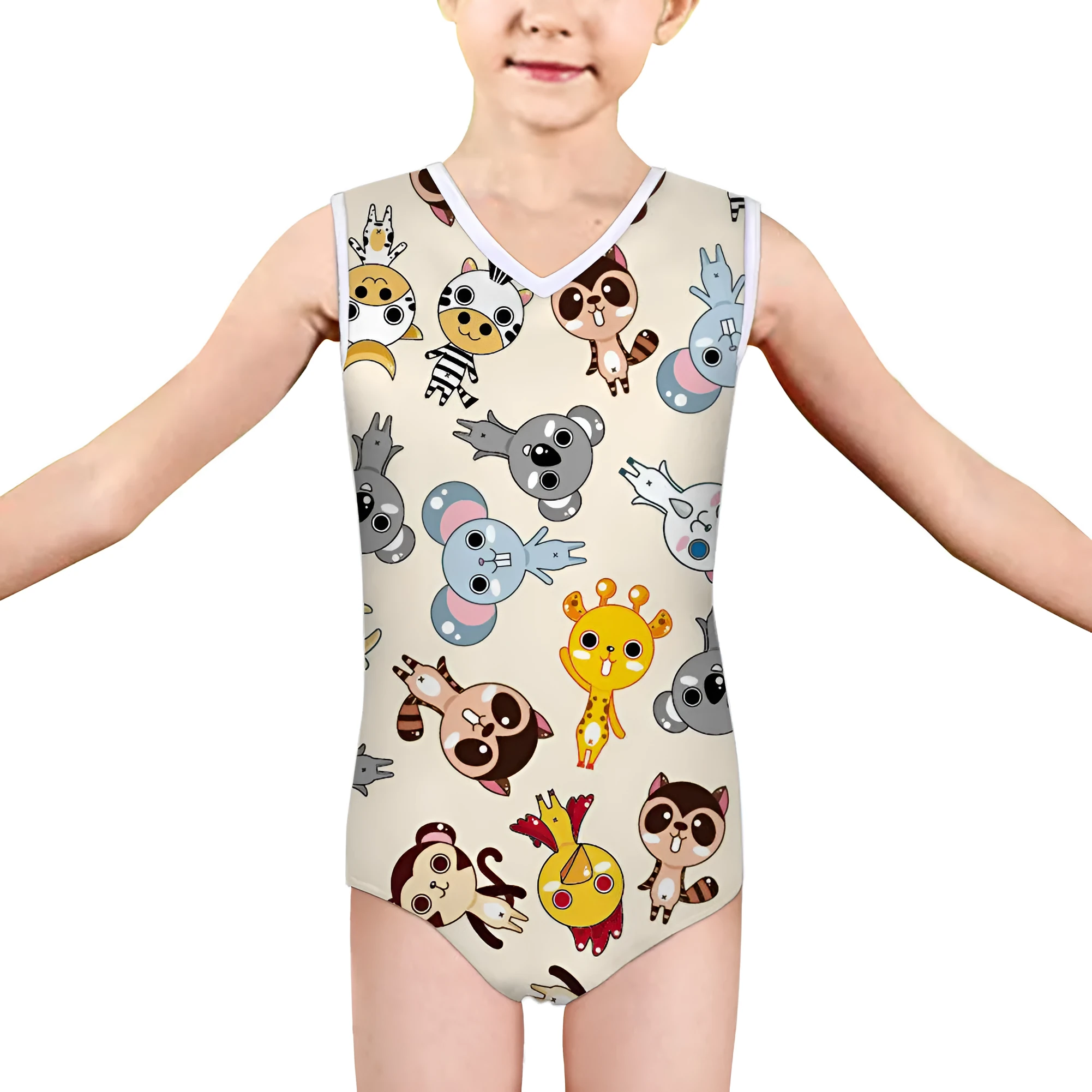 Girls one-piece panda print swimsuit in polyester spandex with high elasticity, ages 5-14