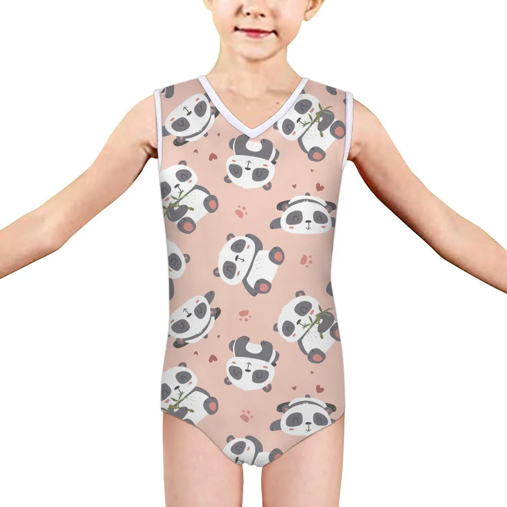 Girls one-piece panda print swimsuit in polyester spandex with high elasticity, ages 5-14