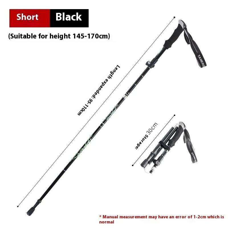 Aluminium alloy telescopic hiking alpenstock with adjustable length 30-130cm, black and red options, foldable design