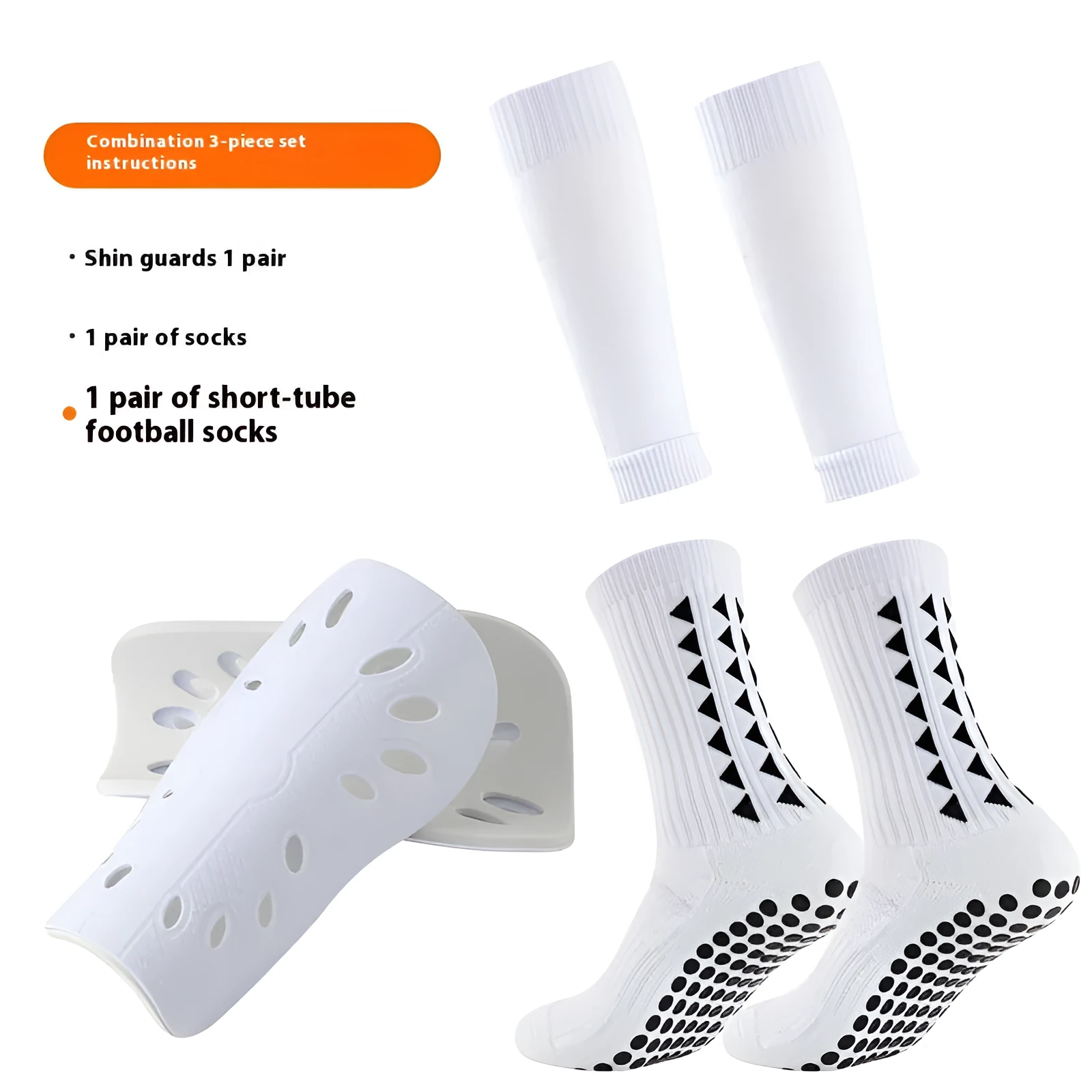 Thick below-the-knee long soccer shin guard set with non-slip socks and glue dispensing in multiple colours