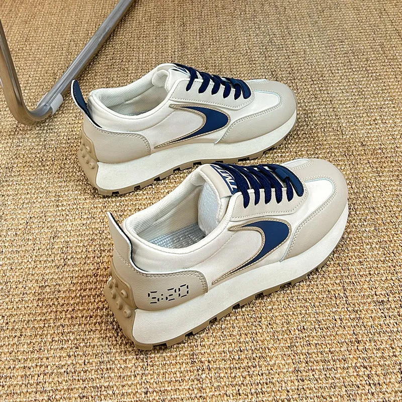 Forrest Gump beige heightened casual sneakers low top round toe rubber sole side view