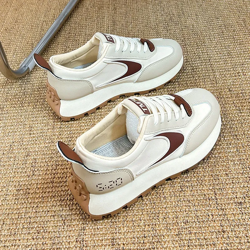 Forrest Gump beige heightened casual sneakers low top round toe rubber sole side view