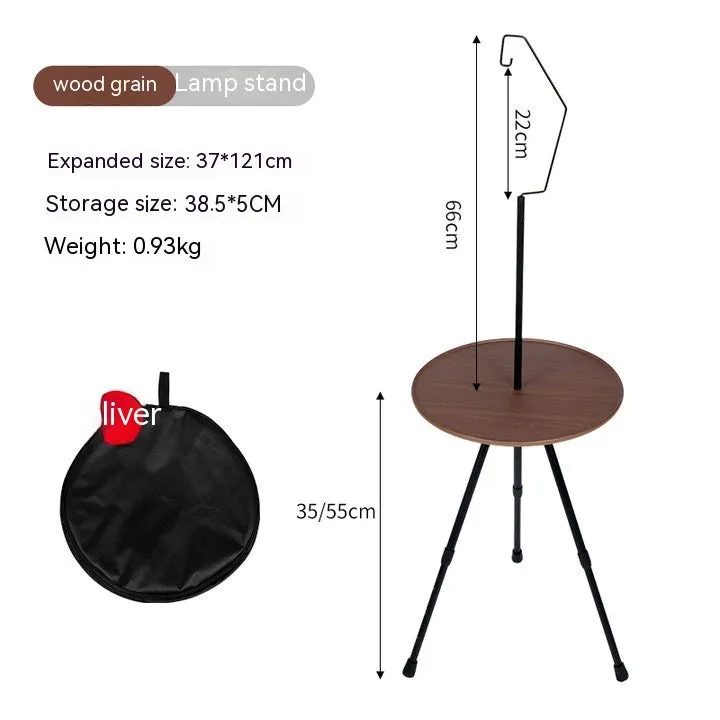 Outdoor camping folding aluminium alloy tripod round table with storage bag in matte black finish