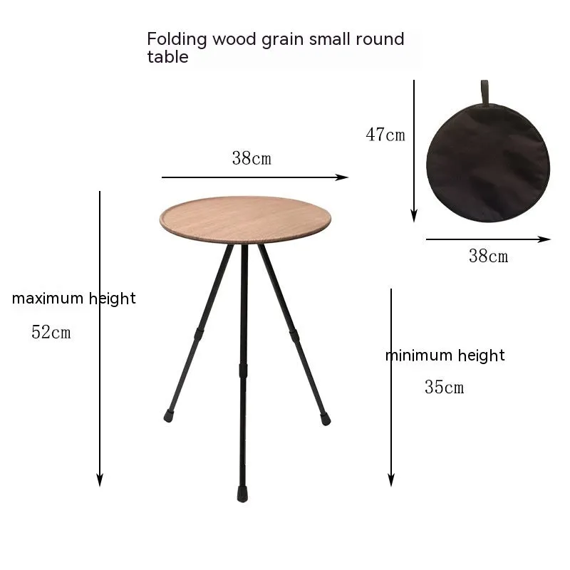 Outdoor camping folding aluminium alloy tripod round table with storage bag in matte black finish
