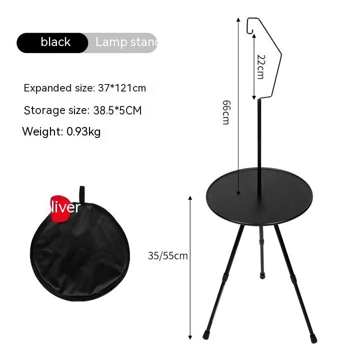 Outdoor camping folding aluminium alloy tripod round table with storage bag in matte black finish