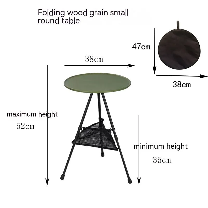 Outdoor camping folding aluminium alloy tripod round table with storage bag in matte black finish