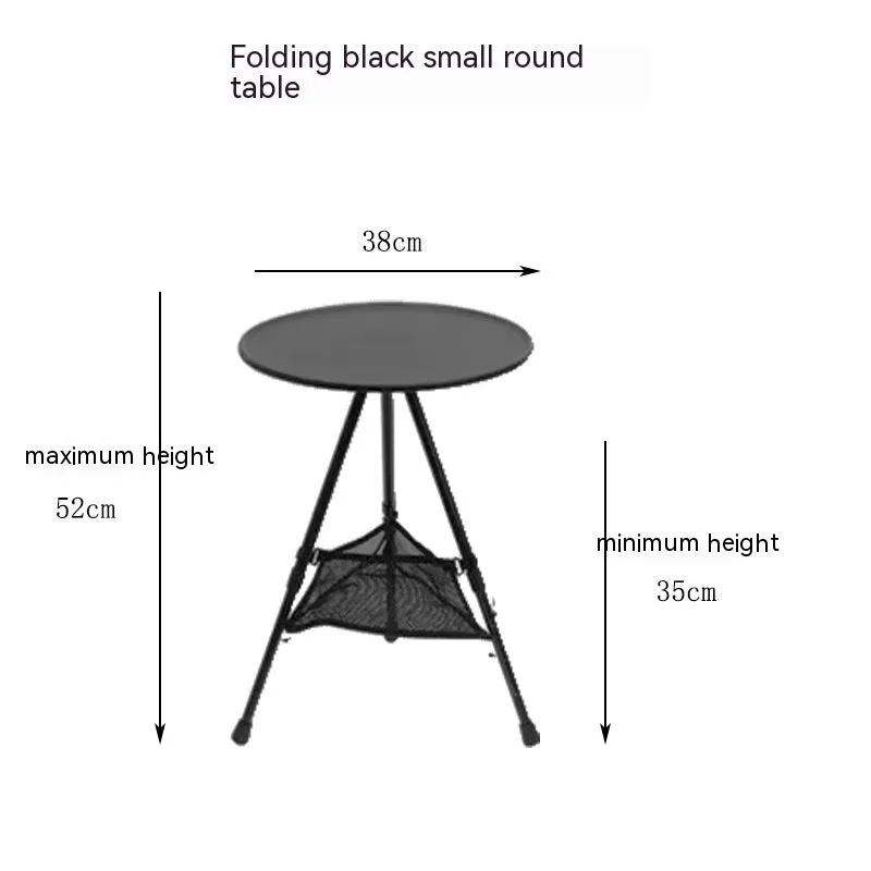 Outdoor camping folding aluminium alloy tripod round table with storage bag in matte black finish