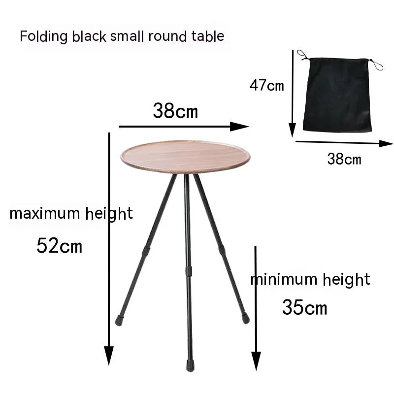 Outdoor camping folding aluminium alloy tripod round table with storage bag in matte black finish