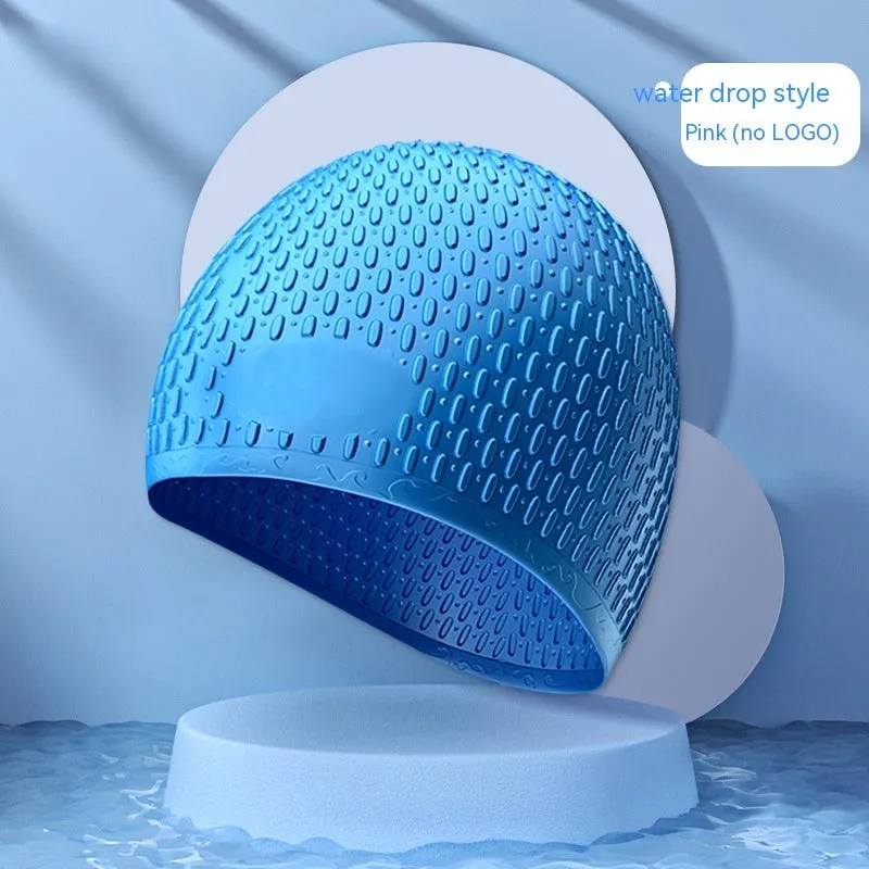 Silicone water drop swimming cap for adults in various solid colours