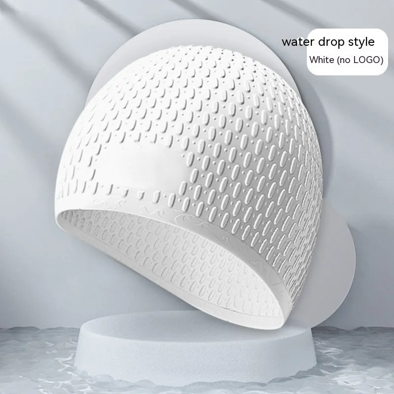 Silicone water drop swimming cap for adults in various solid colours