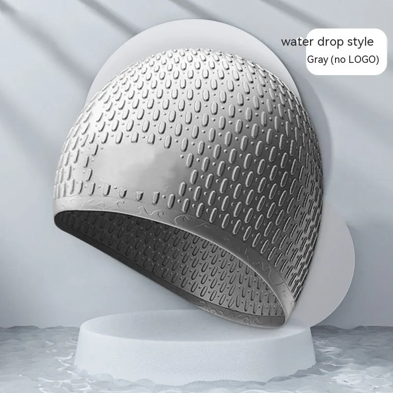 Silicone water drop swimming cap for adults in various solid colours