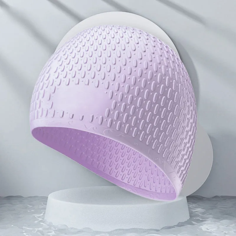 Silicone water drop swimming cap for adults in various solid colours