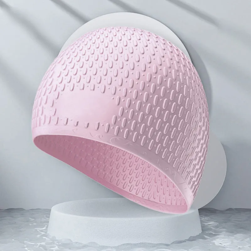 Silicone water drop swimming cap for adults in various solid colours