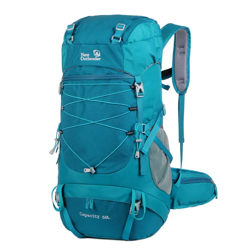 50L nylon mountaineering backpack in army green for hiking and camping