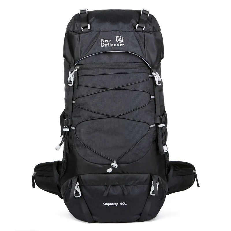 50L nylon mountaineering backpack in army green for hiking and camping