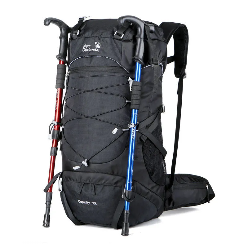 50L nylon mountaineering backpack in army green for hiking and camping