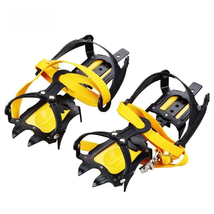 Pair of orange steel ten-teeth non-slip shoe cover crampons for snow ice traction