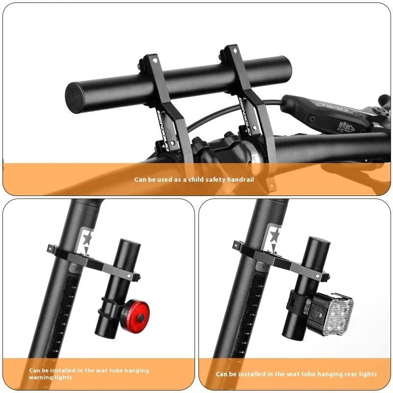 Bicycle aluminium alloy extension bracket for handlebars in black finish on a mountain bike