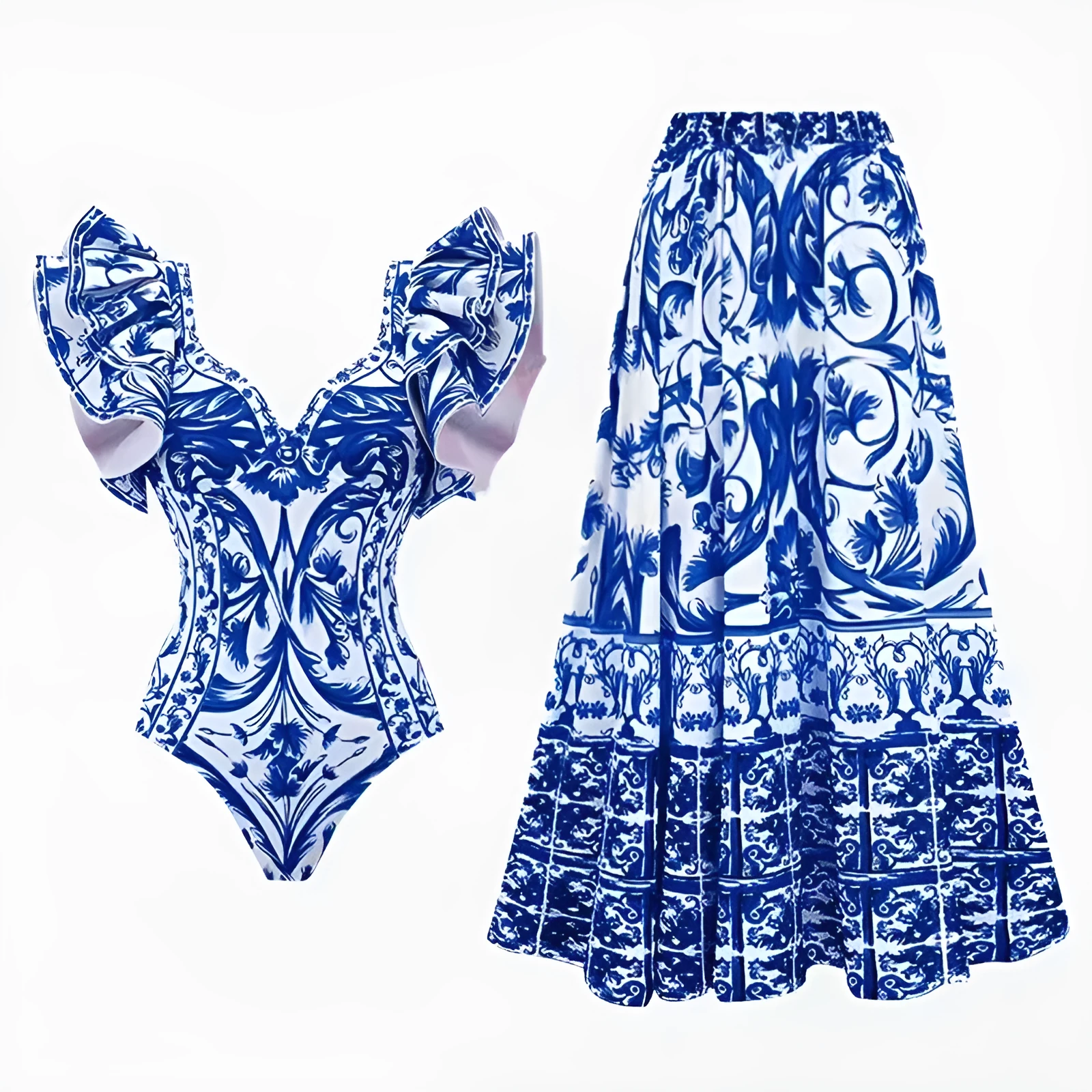 Women's printed one-piece swimsuit in polyester fabric available in multiple colours and sizes.