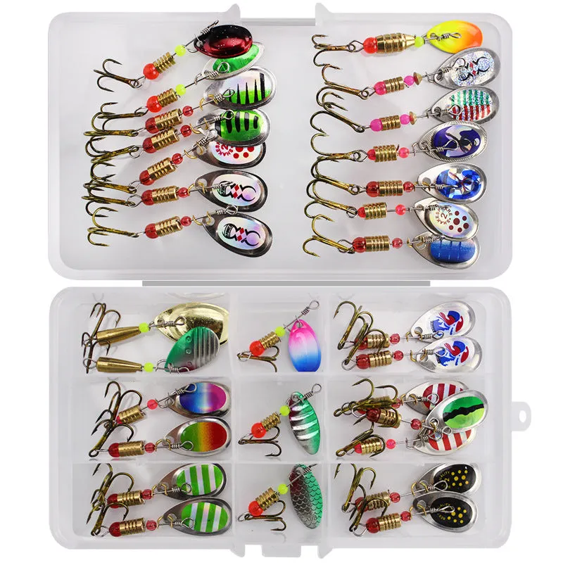 Fishing gear accessories set with metal tossing type lure and rotating sequined suit in two colour options