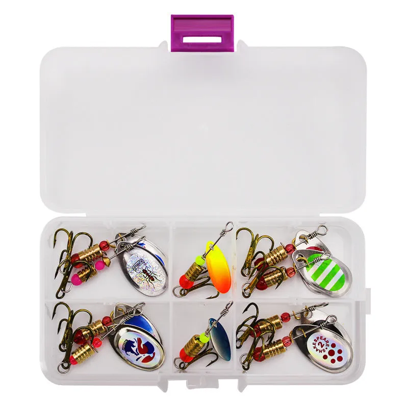 Fishing gear accessories set with metal tossing type lure and rotating sequined suit in two colour options