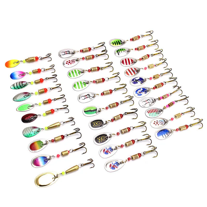 Fishing gear accessories set with metal tossing type lure and rotating sequined suit in two colour options
