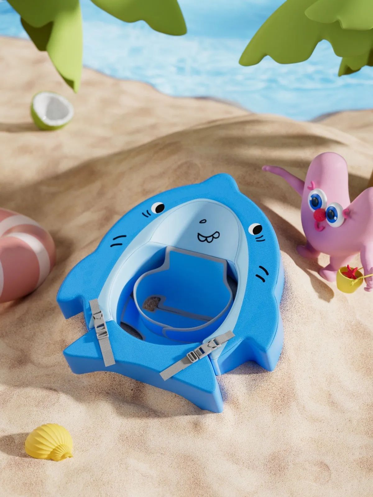 Children's inflatable egg swimming ring with pearl cotton fabric, outer 50cm inner 18cm, blue egg colour